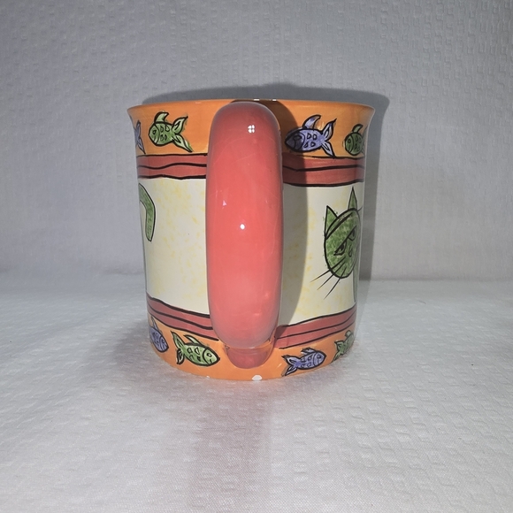 Cardinal Hand Painted Mug Colorful Artsy Cat And Fish EUC - Picture 4 of 7